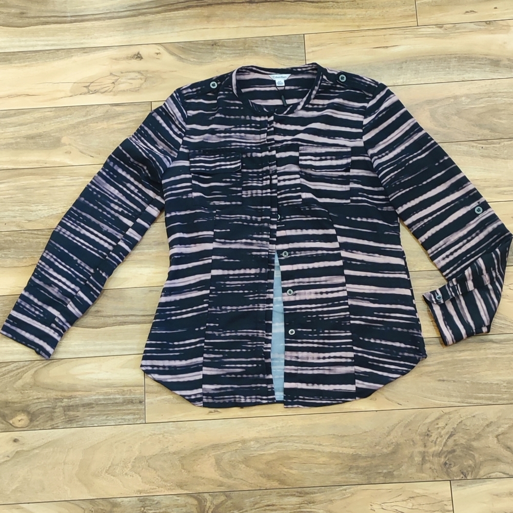 Navy Blue and Pink Calvin Klein Button Up Shirt
